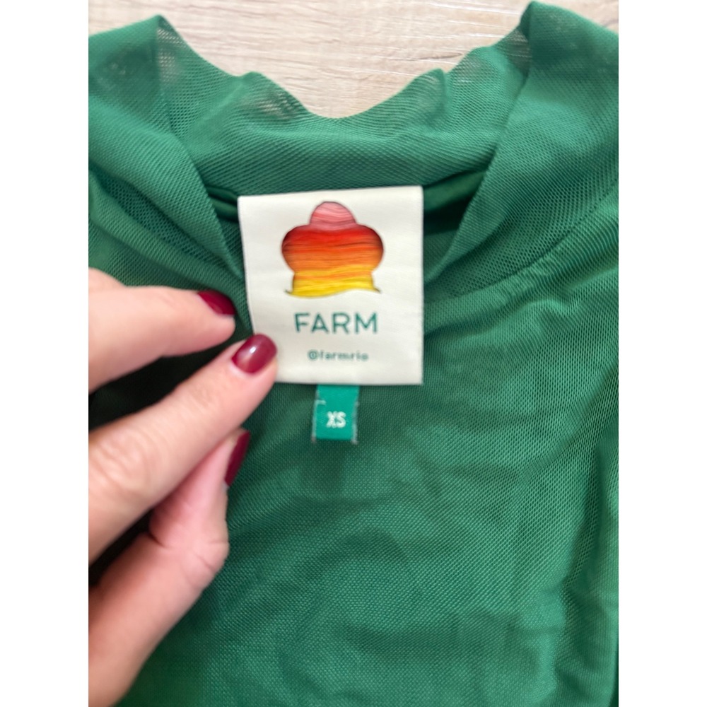 FARM Rio Green Ruched Long Sleeve Mesh Top XS - Picture 2 of 2